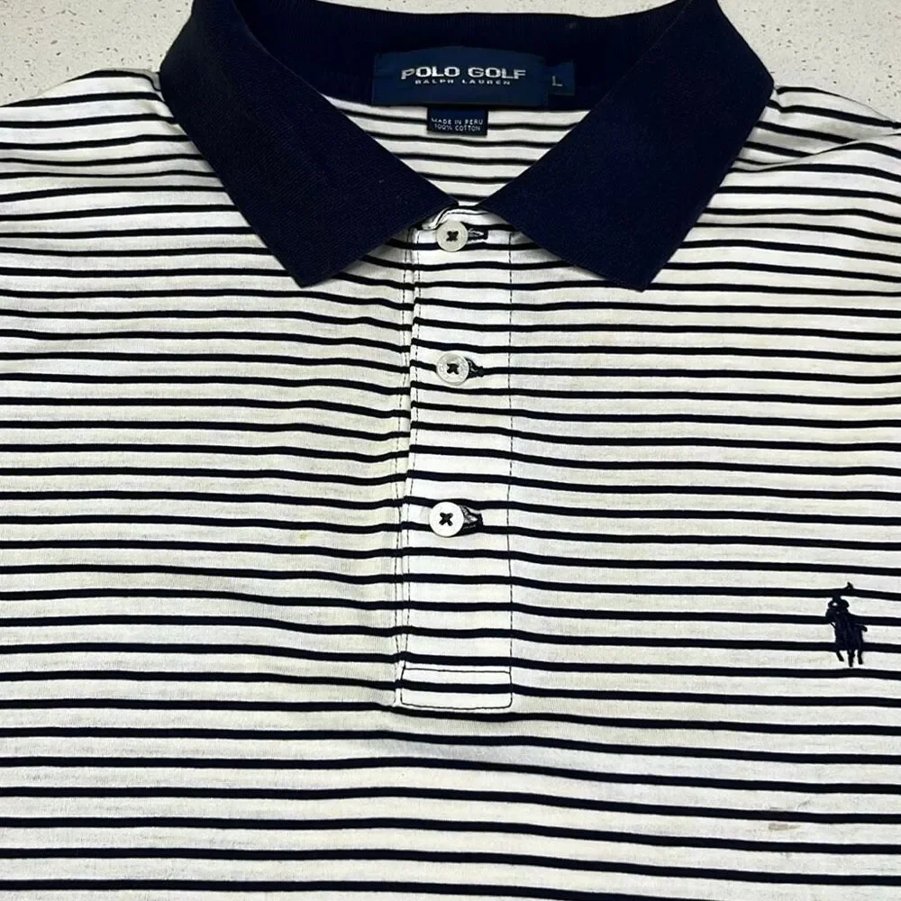 Polo Golf Ralph Lauren Striped Polo Shirt Mens Large Left sleeve logo